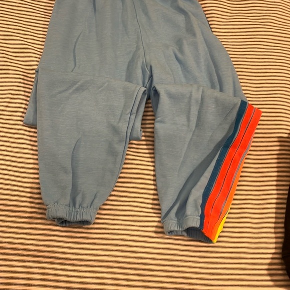 AVIATOR NATION - 5 STRIPE SWEATPANTS  (joggers) SKY // NEON RAINBOW - Picture 5 of 6